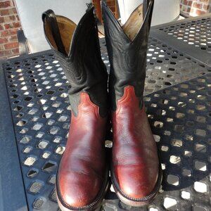TONY LAMA Men's Black & Brown Rounded Toe Zipper Western Boots Size 9D